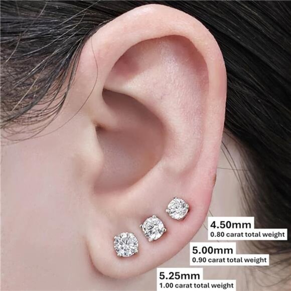 14K Solid Gold Post & Silver Simulated Diamond Stud Earrings-cubic zirconia - Picture 3 of 7